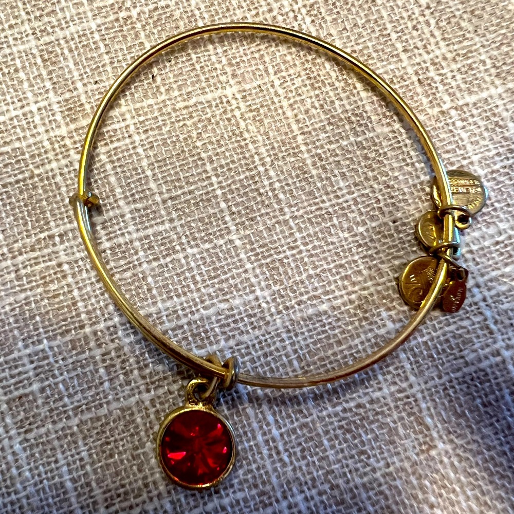 Alex & Ani bracket with ruby gem stone.